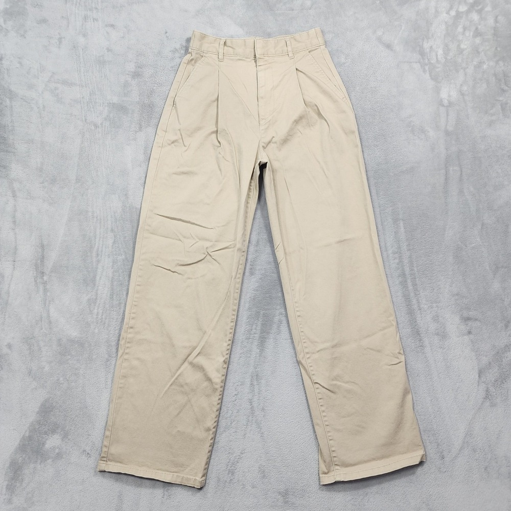 BDG Pants Womens 0 Beige Pleated Chino Wide Leg Relaxed Twill Stretch Casual